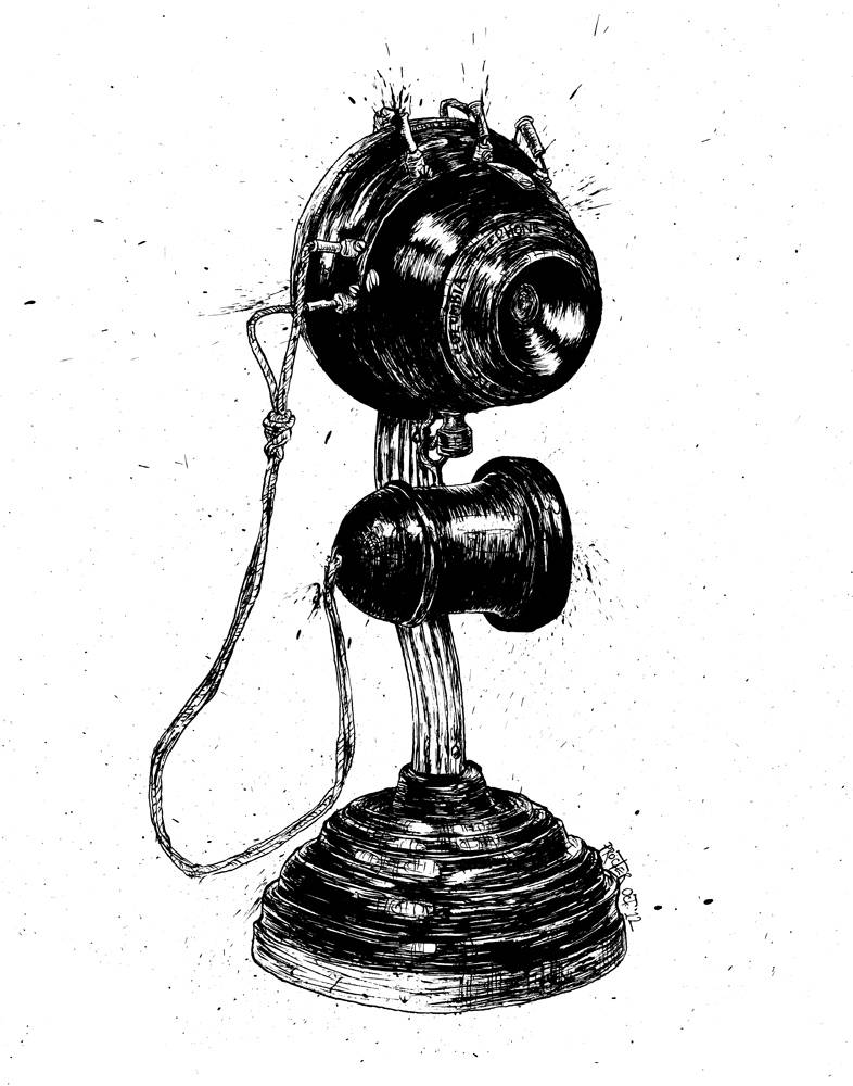 Upright candlestick telephone from 1894 Colombia Telephone Manufacturing company drawing