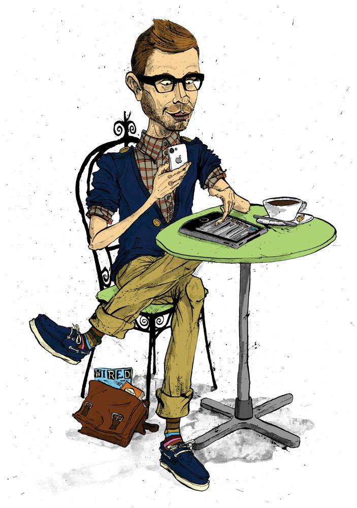 Caricature of a hipster digital media specialist