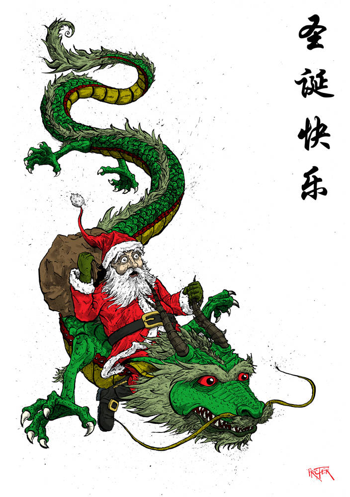 Santa riding a dragon
