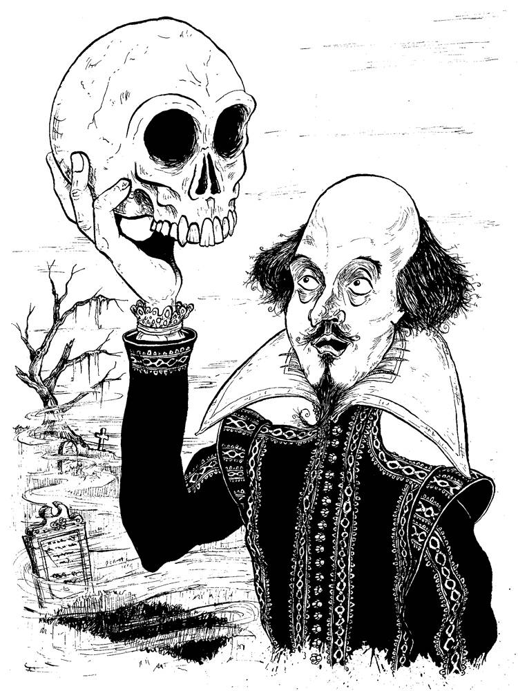 William Shakespeare holding a skull as seen in Hamlet
