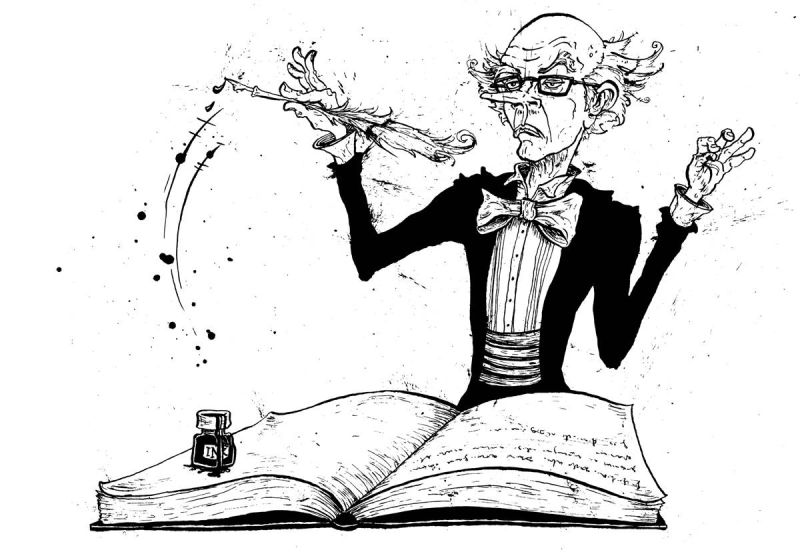 Maestro author using his pen and ink as a baton