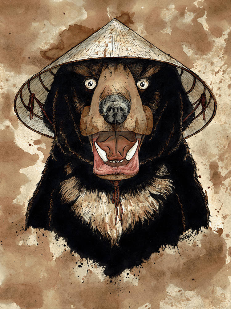 Sun Bear wearing a traditional Vietnamese conical hat