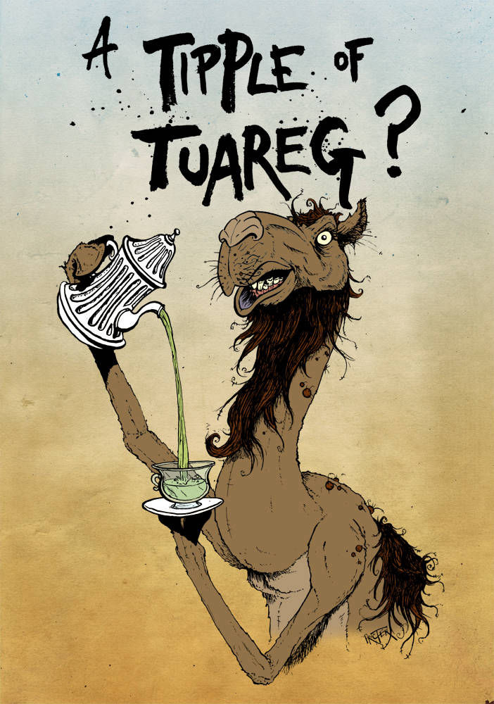 Camel pouring out a cup of tuareg mint tea