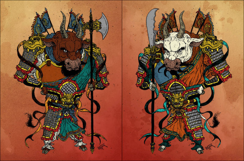 Ox Menshen Door Gods - 牛門神