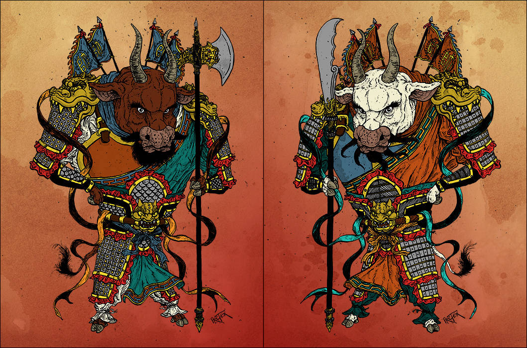Ox Menshen Door Gods - 牛門神